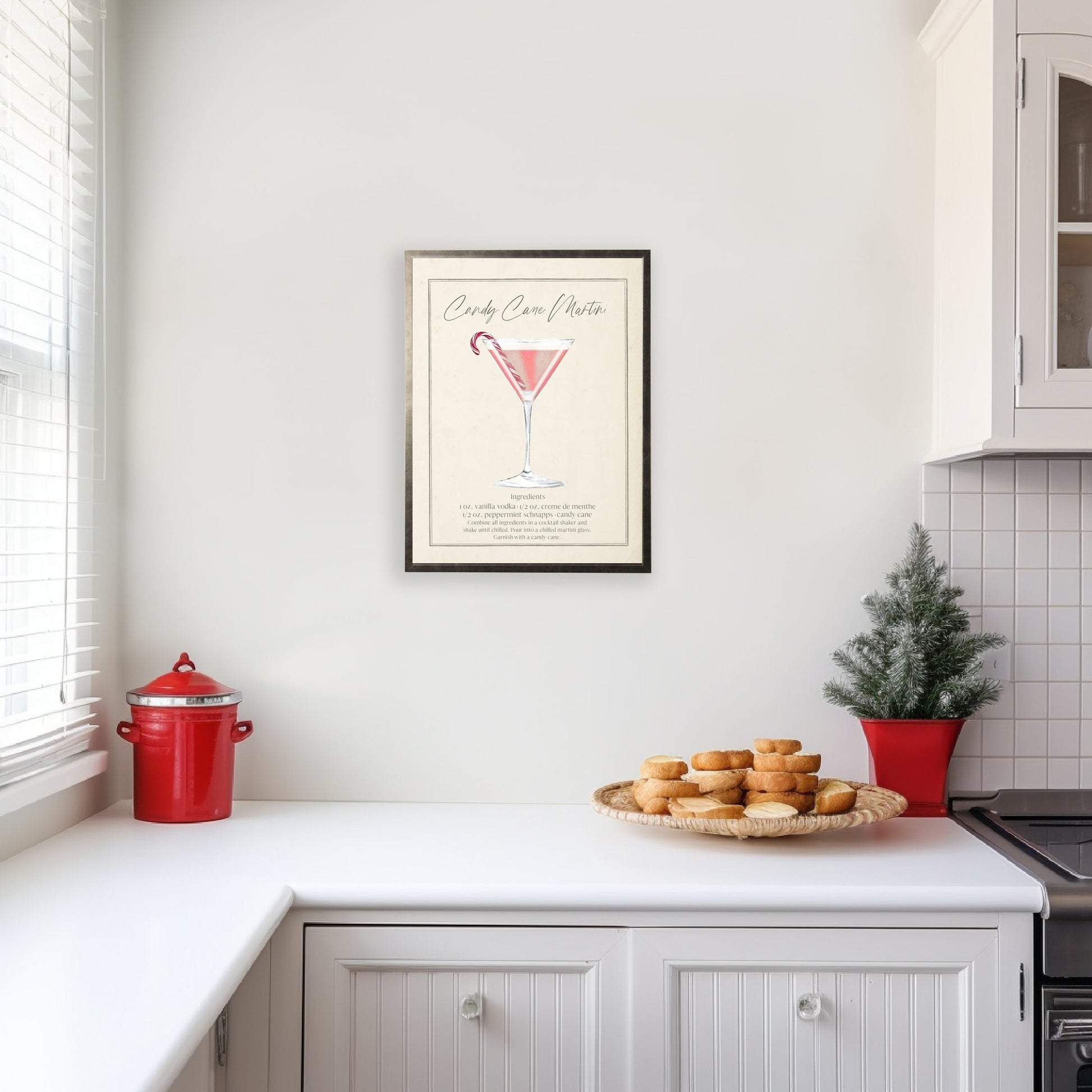 Watercolor Candy Cane Martini Cocktail and Recipe