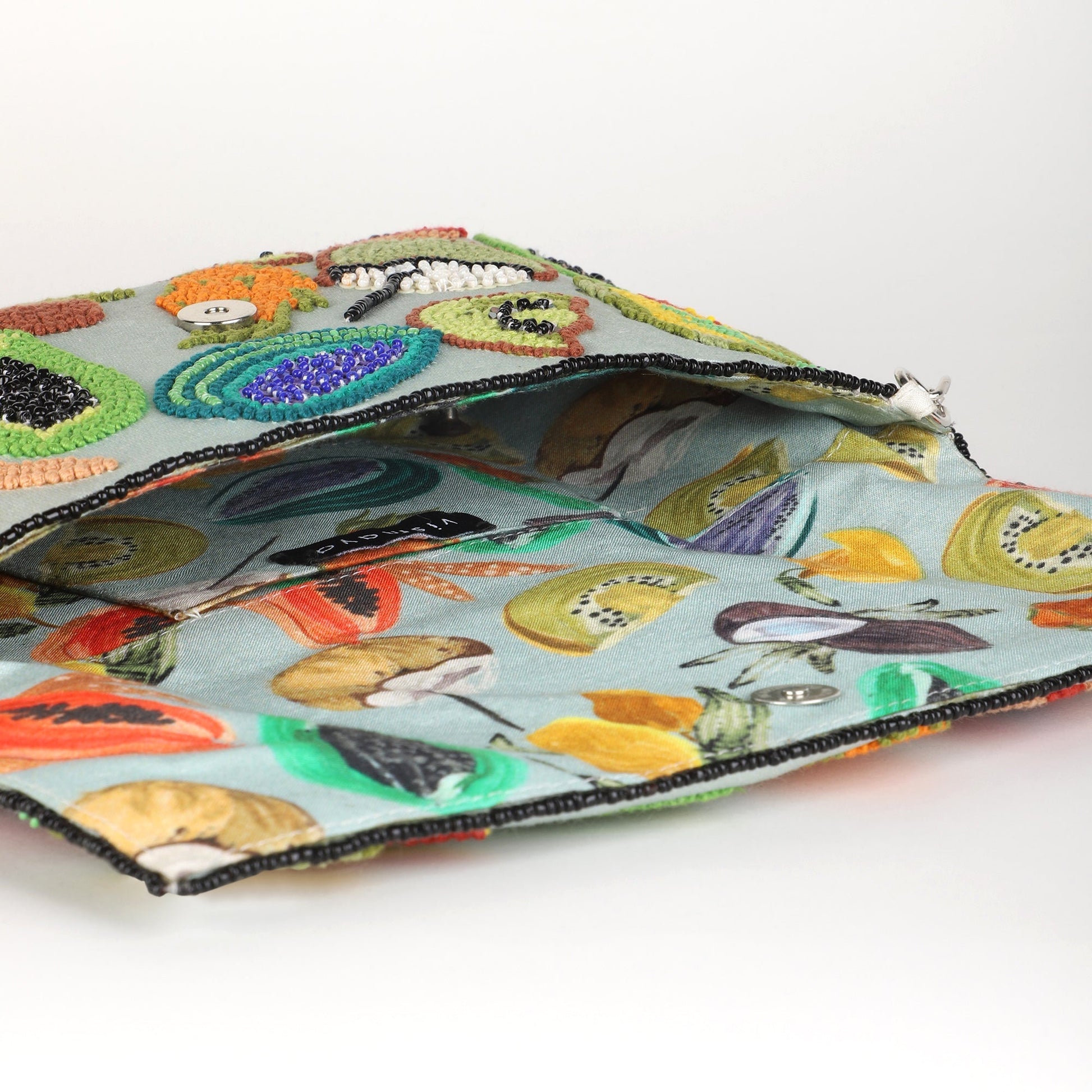 Fruit Embroidered Clutch - Green