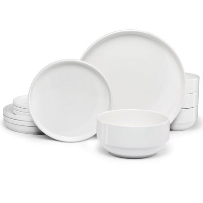 Dinnerware Set, 12 Piece Service for 4, Ceramic, Cambridge Classics