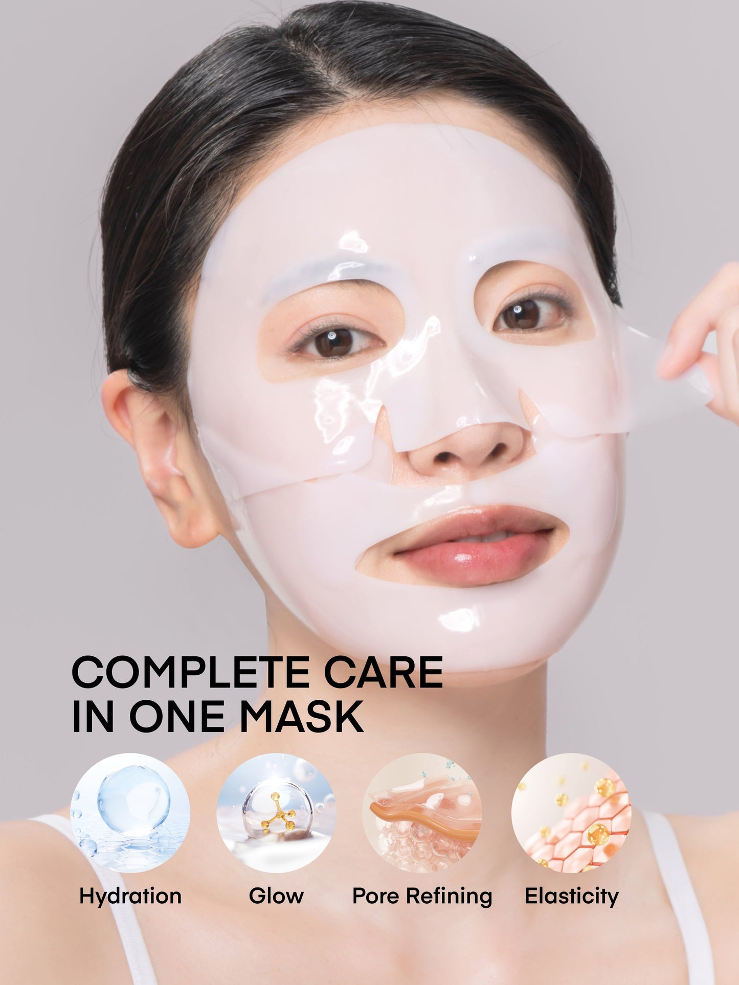 Terez & Honor Korean Collagen Mask Set - 3-Piece Bundle with 4ea Bio-Collagen Face Masks, 100 ml Night Wrapping Peel-Off Mask & 60 pcs Eye Patches for Deep Hydrating, Firming & Glass Like Glow
