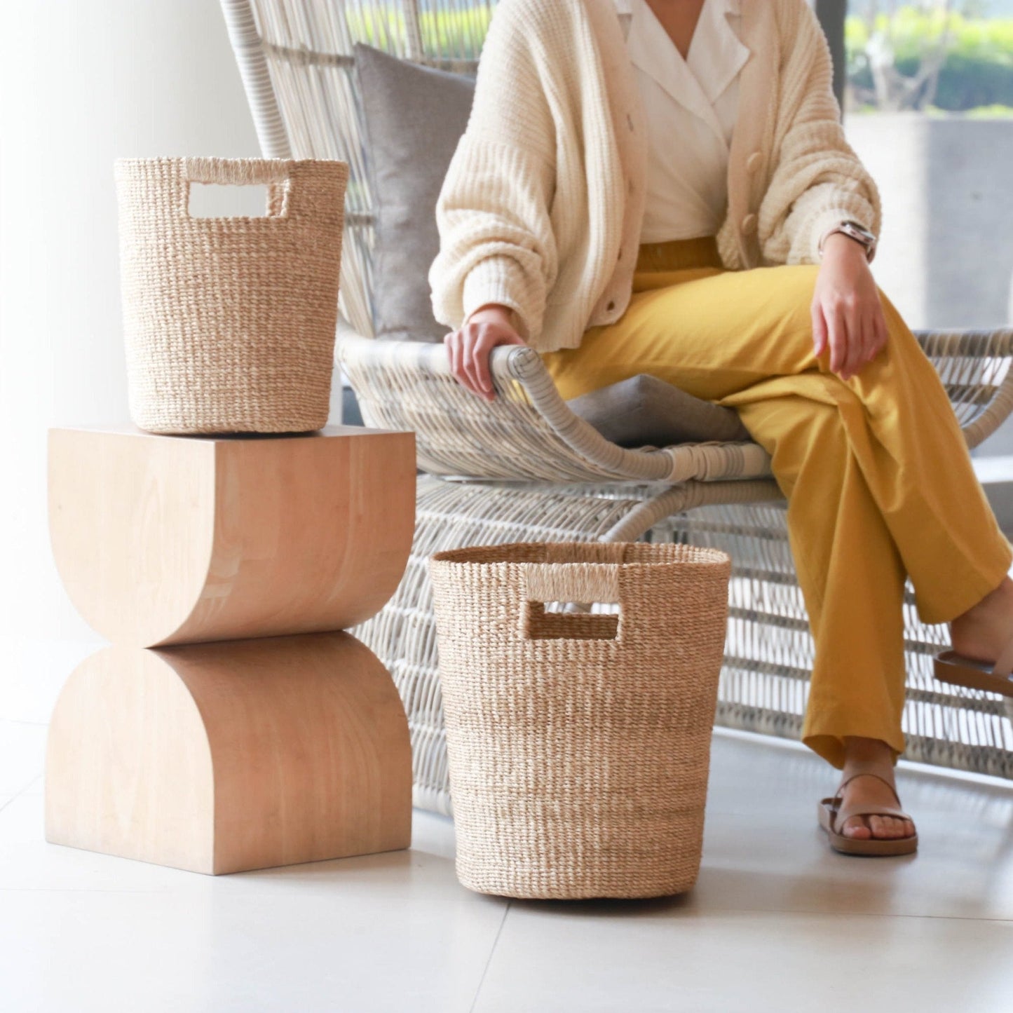 S/2 Natural Oval Abaca Baskets