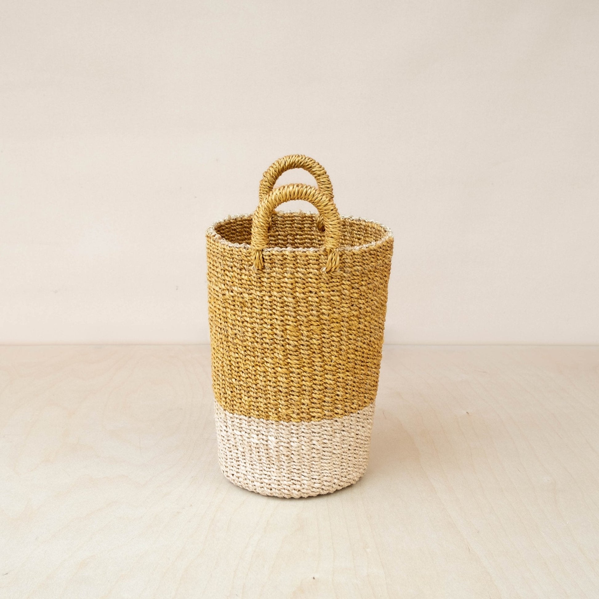 Mustard Tall Woven Basket Vase