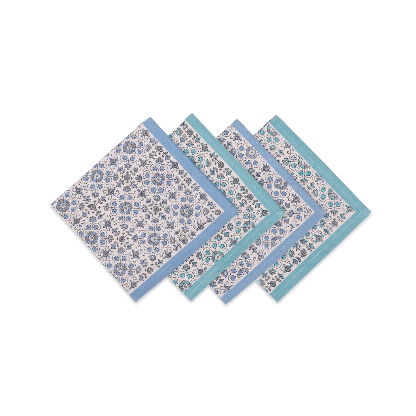 STREAMLINE 18"x18" Hand Block Printed Napkins - Set of 4. Cotton - Fair Trade - Artisan Made