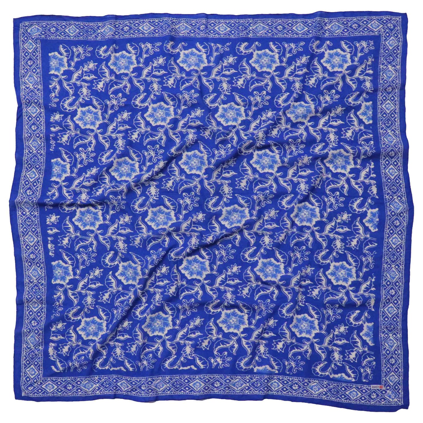 Large 39" Hand Dyed Batik Bandana, Blue Tendril, 100% Cotton
