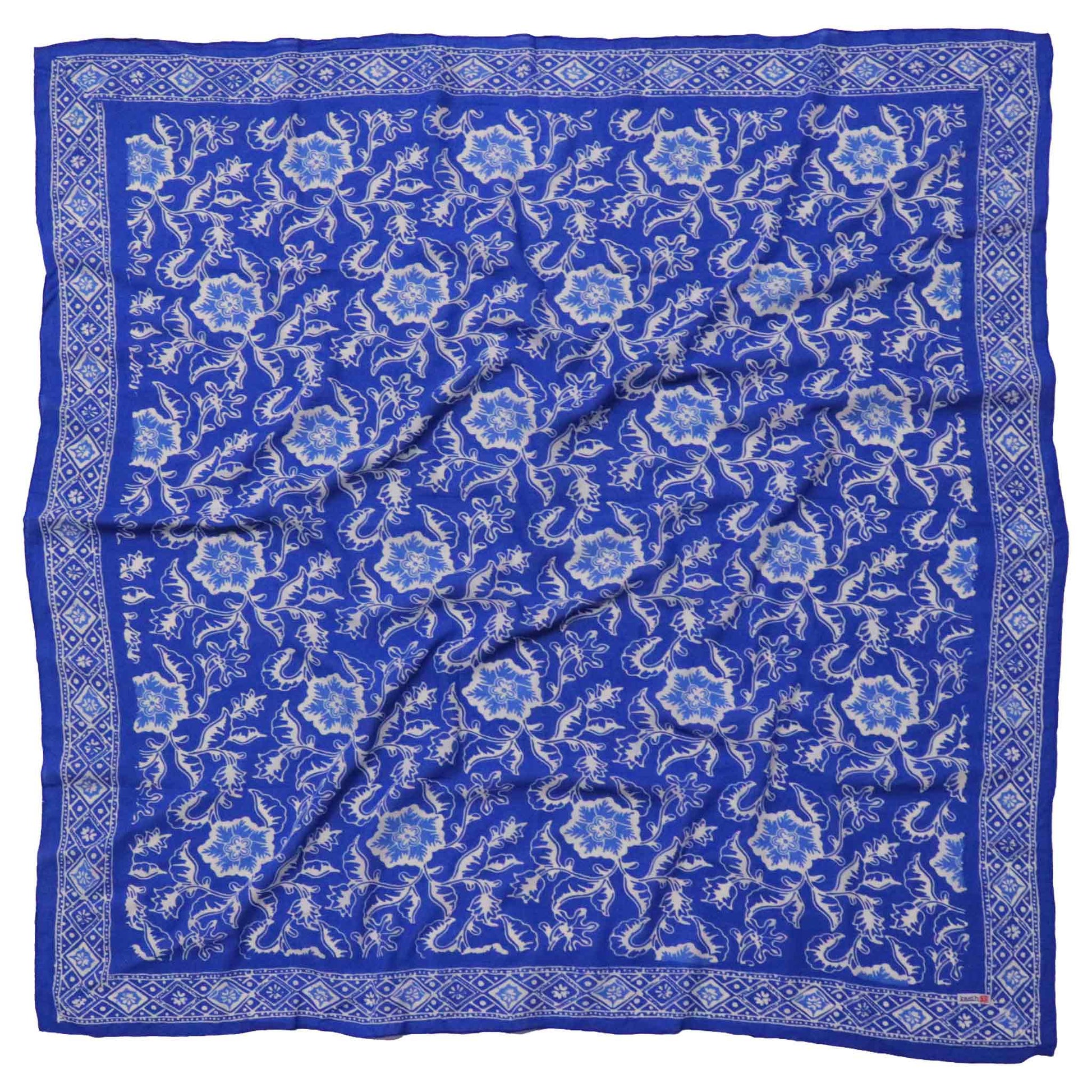 Large 39" Hand Dyed Batik Bandana, Blue Tendril, 100% Cotton