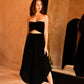 Winona Smocked Tube Top & Asymmetrical Pants Set in Black