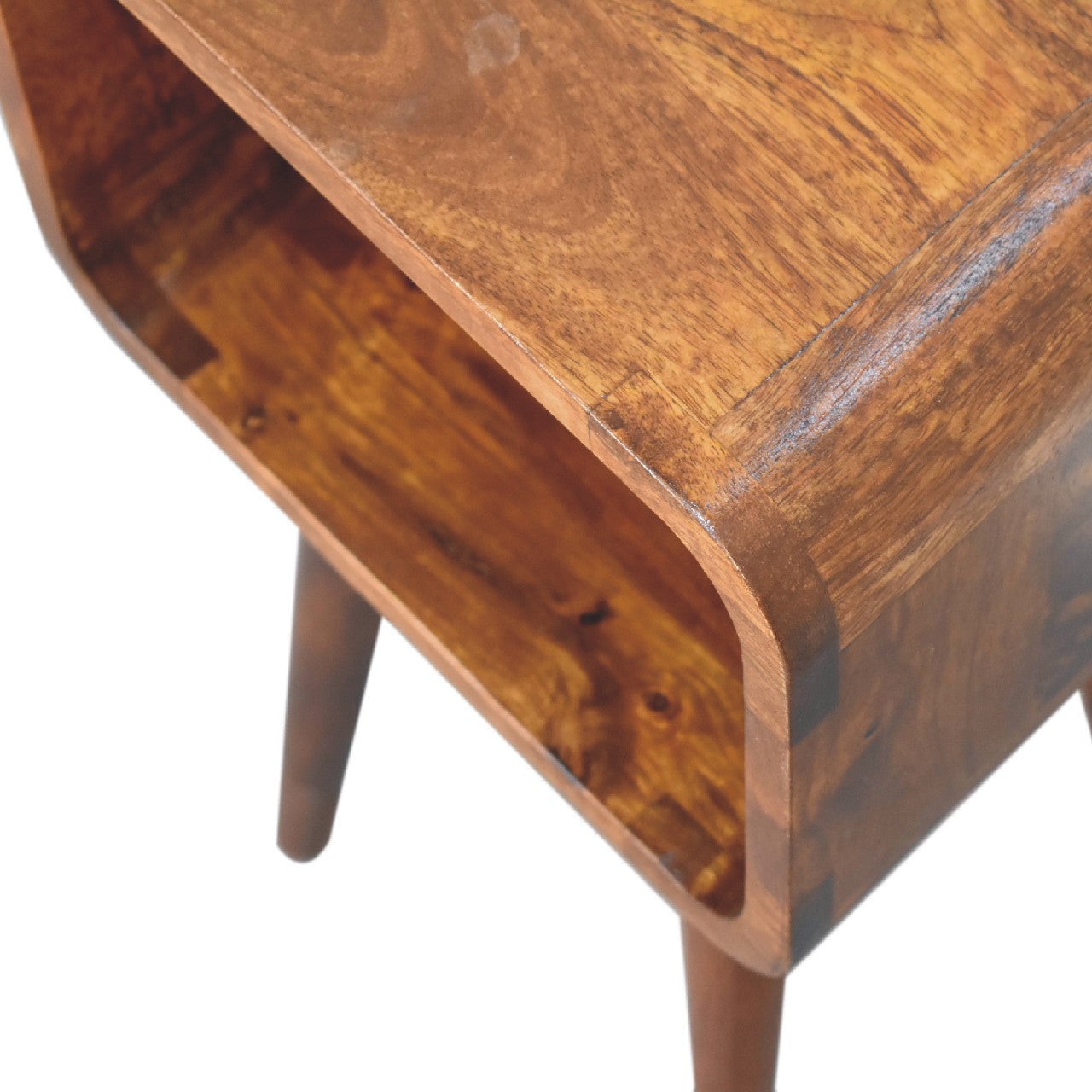 Solid Wood Mini Chestnut Curved Open Bedside Table