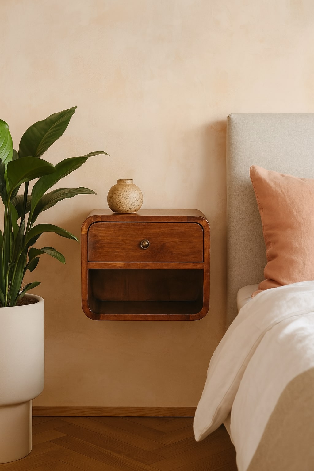 Solid Wood Mini Curve Floating Nightstand