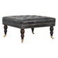 Solid Wood Black Leather Upholstered Ottoman