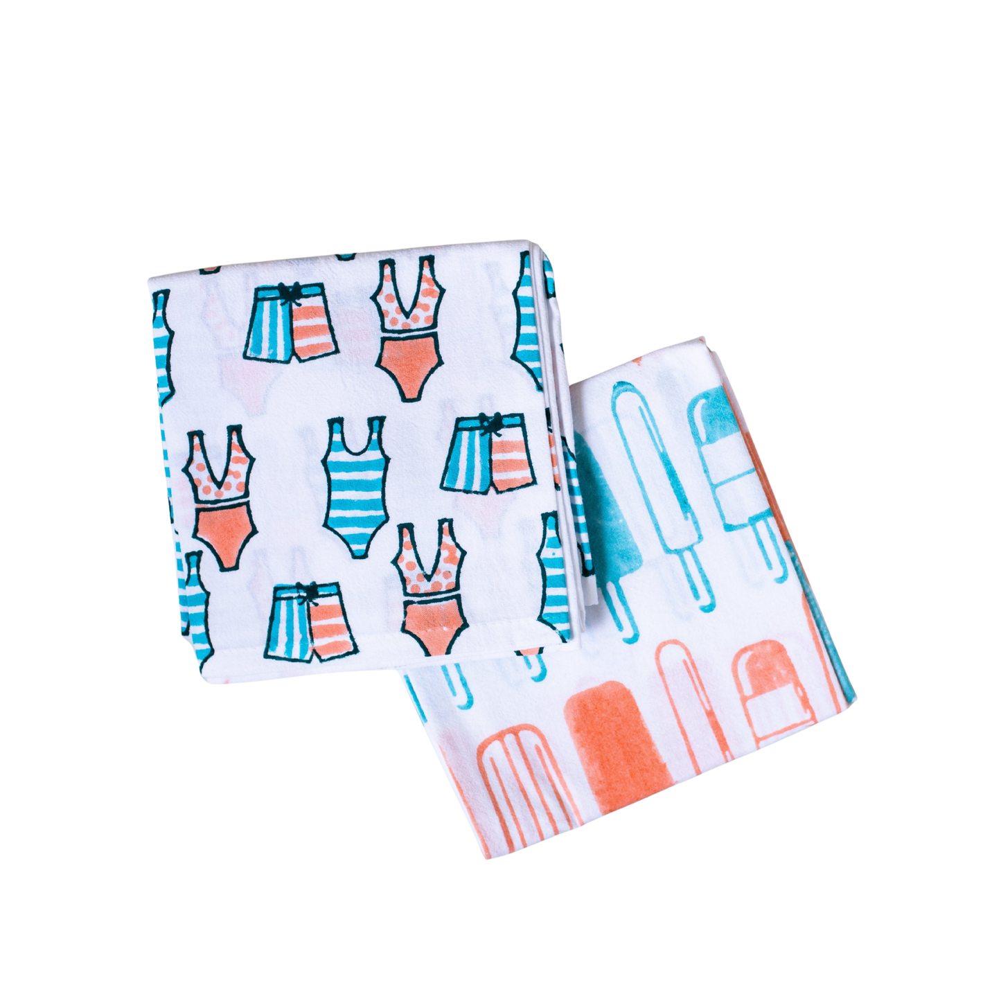 S/2 Tea Towel Set - Swimsuits & Popsicles, Melon & Saltwater