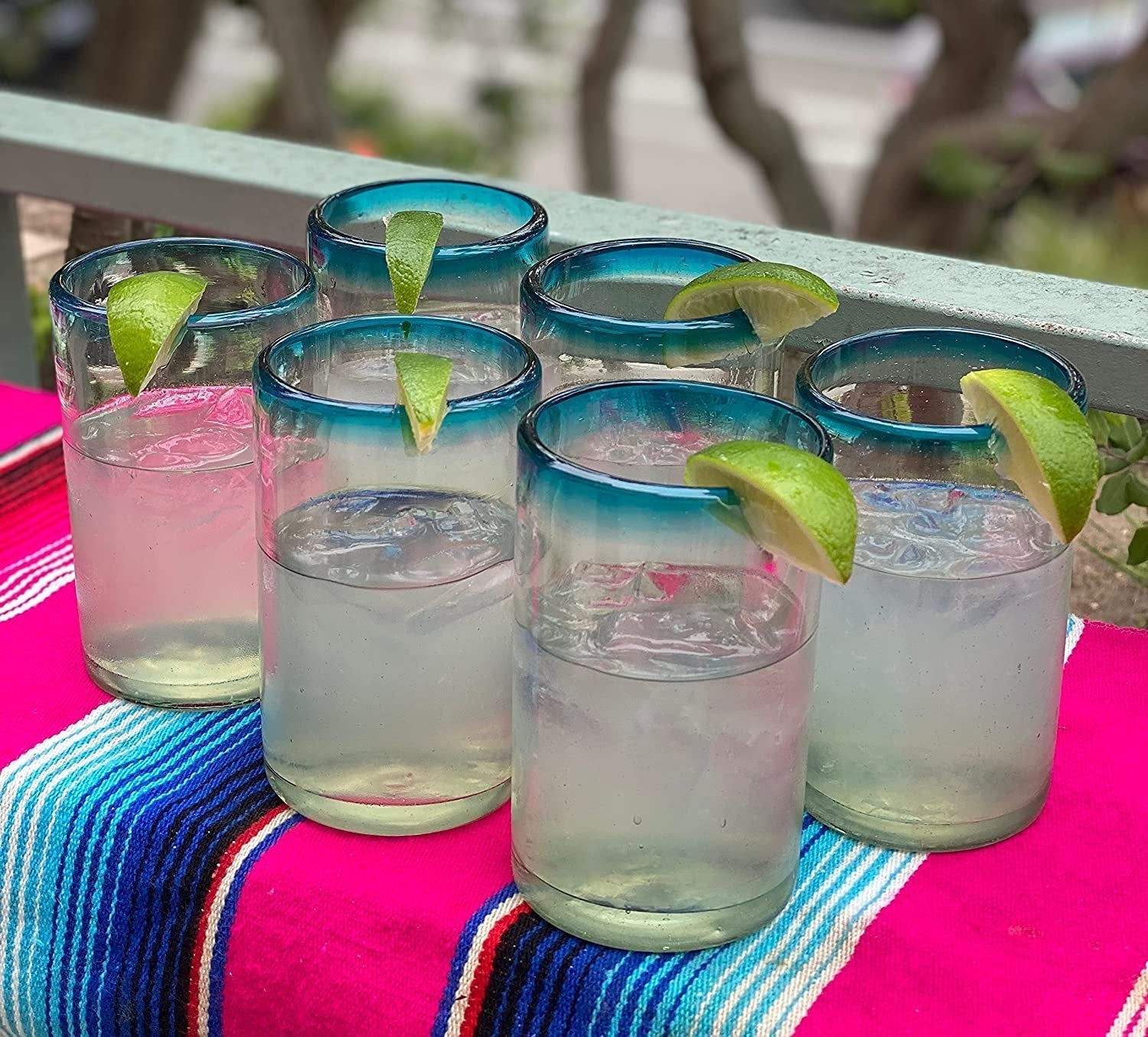 Aqua Rim Drinking Glasses - Set of 6