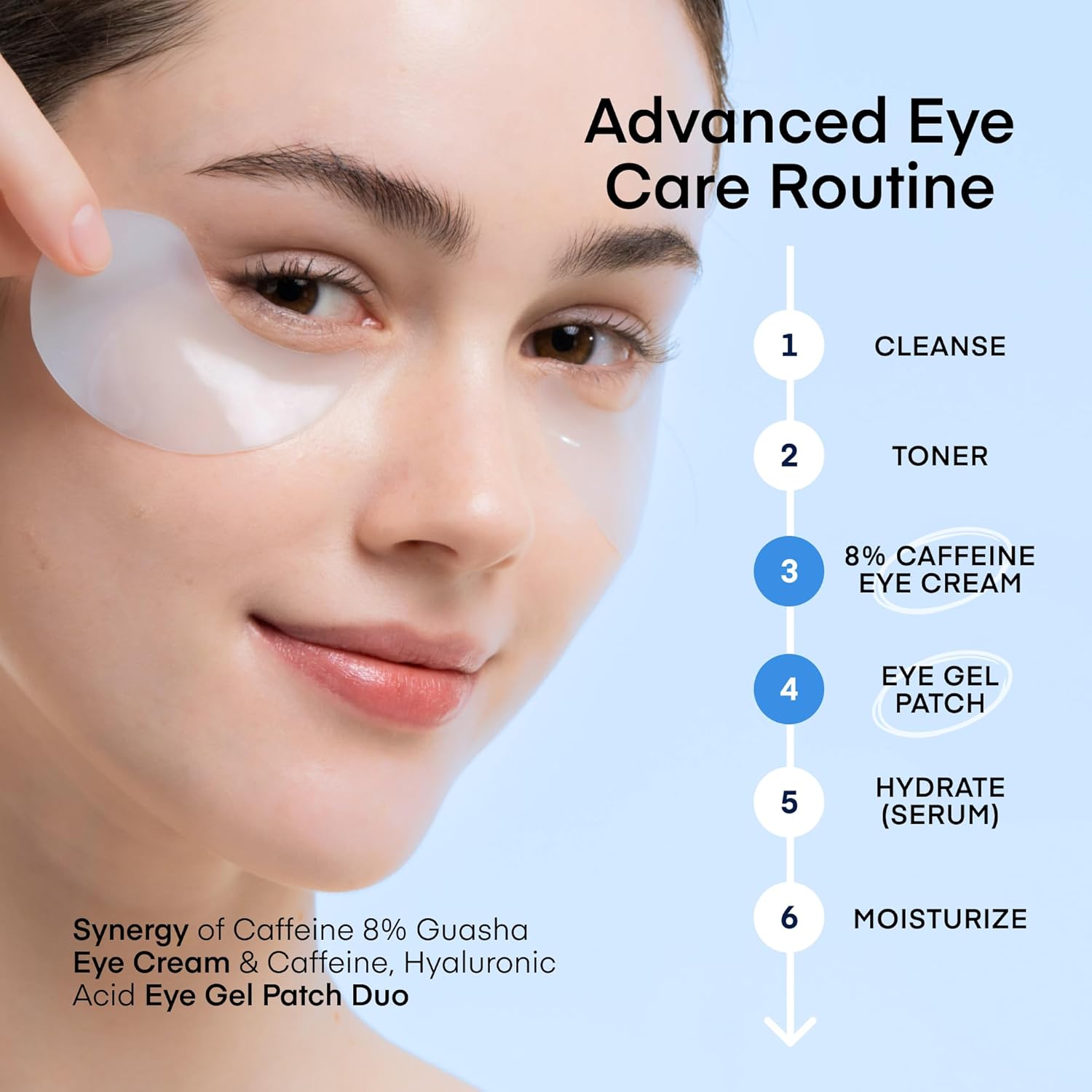 Terez & Honor Under Eye Patches for Dark Circles with 8% Caffeine Eye Cream - Eye Care 2 Step Kit, Dermatologist Tested Korean Skincare Formula, 60 Pcs + 20mL