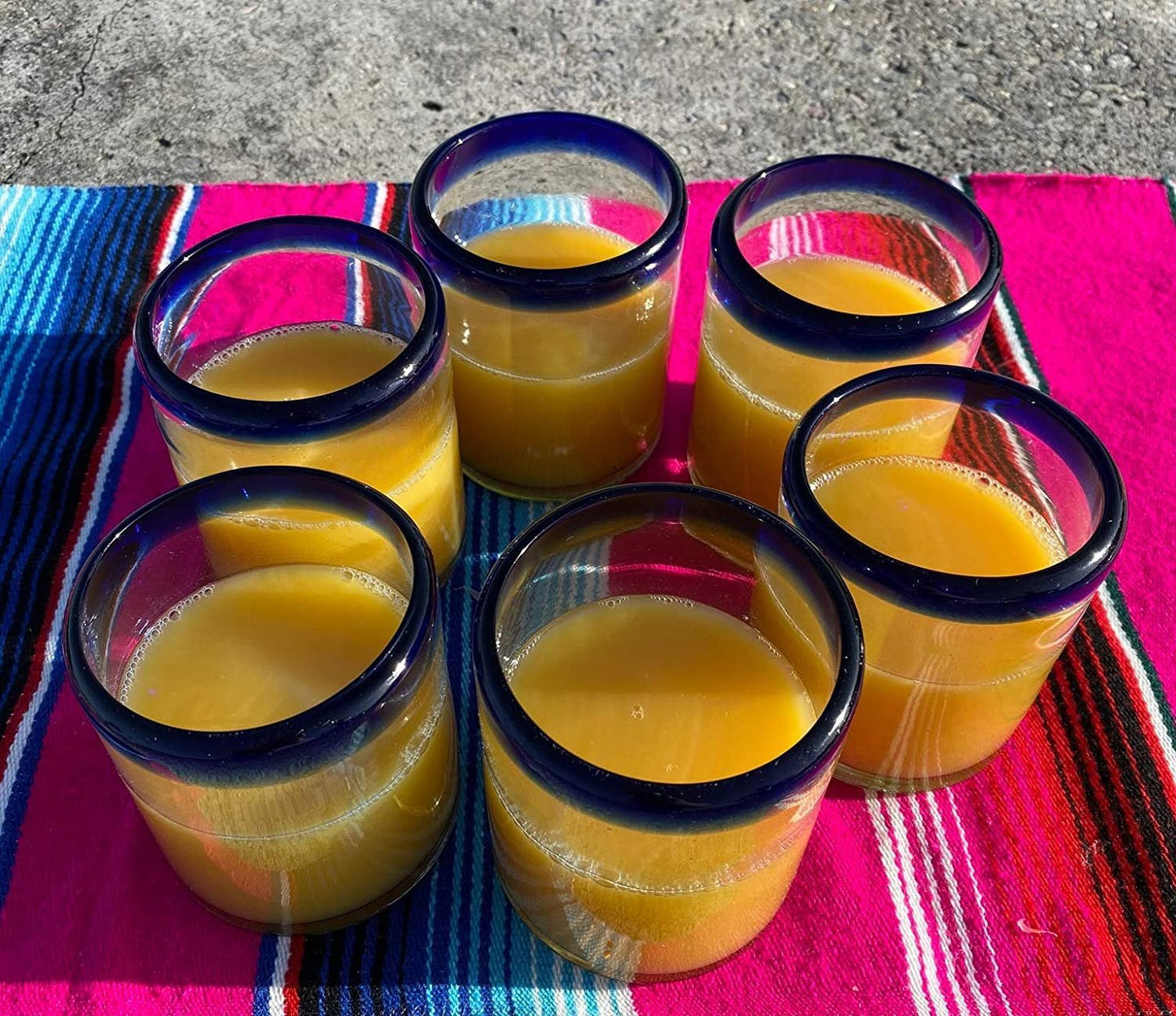 Cobalt Blue Rim Tumbler Glasses - Set of 6