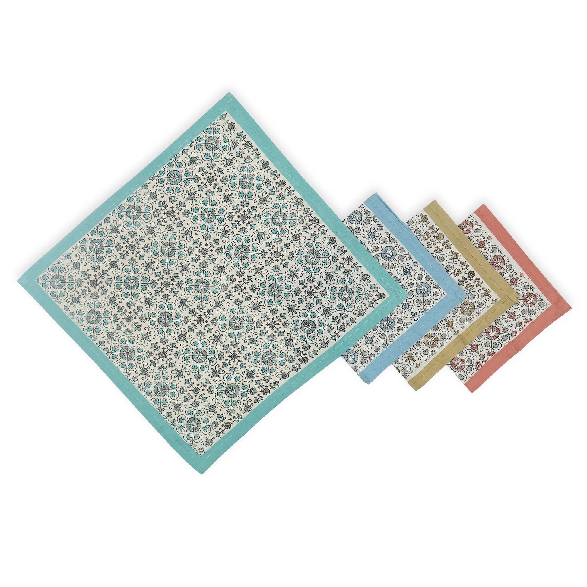 STREAMLINE 16"x16" Hand Block Printed Napkins - Set of 4. Cotton - Fair Trade - Artisan Made