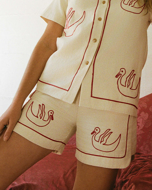 Dos Patos | Hand-Embroidered Cotton Duck Shorts
