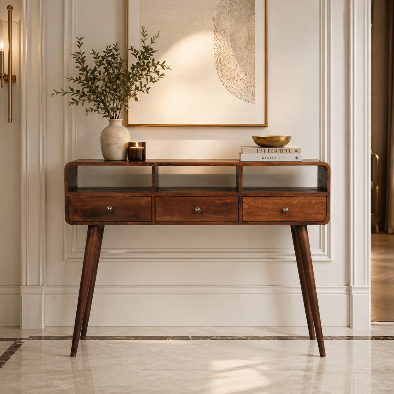 Solid Wood Three Drawer Console Table