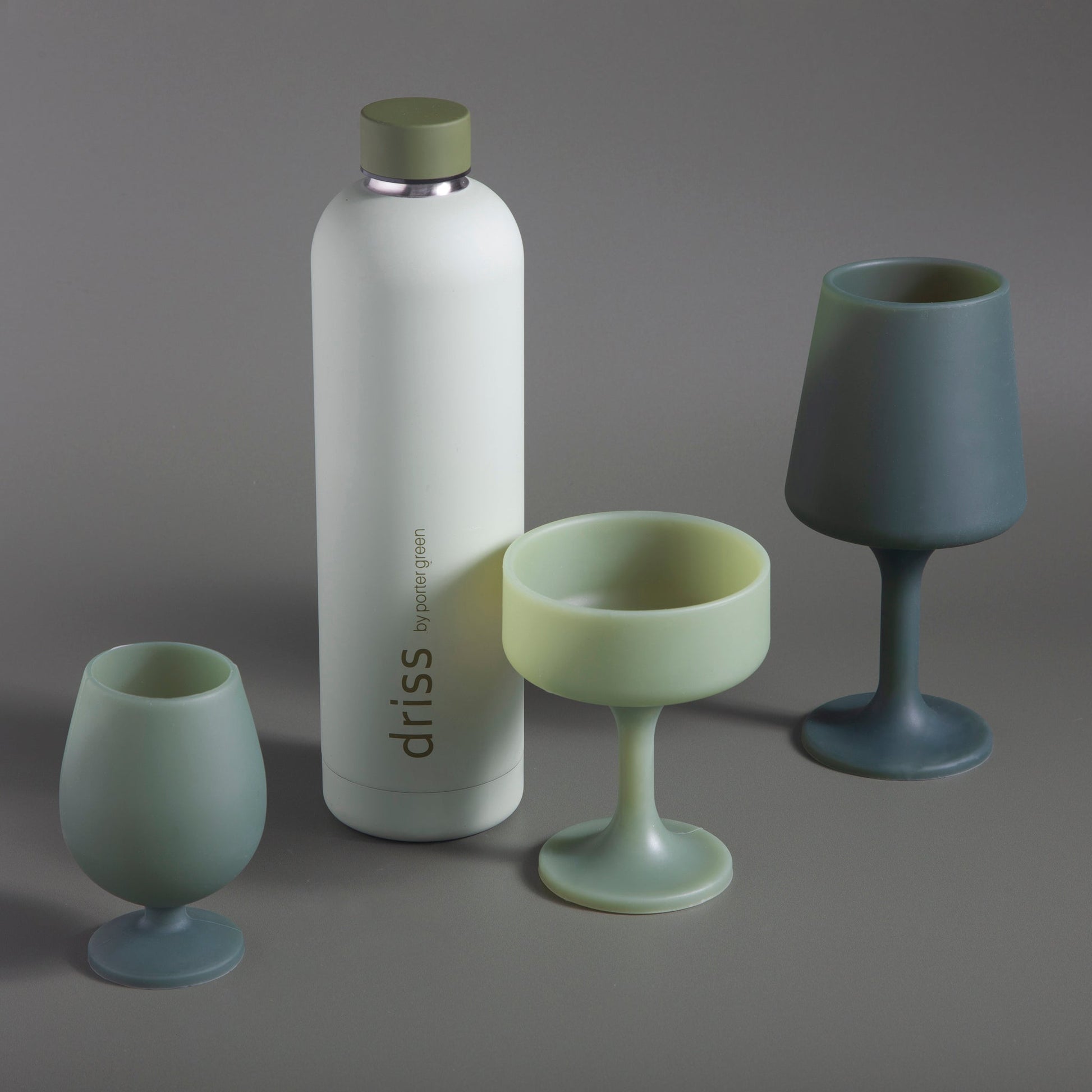 sage + olive | mecc | silicone unbreakable cocktail glasses