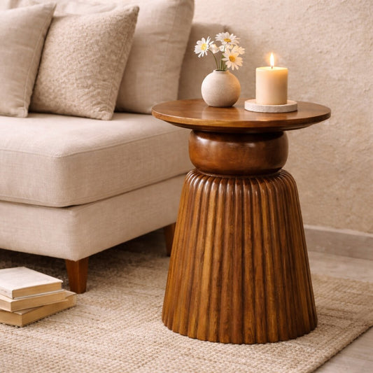Solid Wood Amber Oak Round Side Table