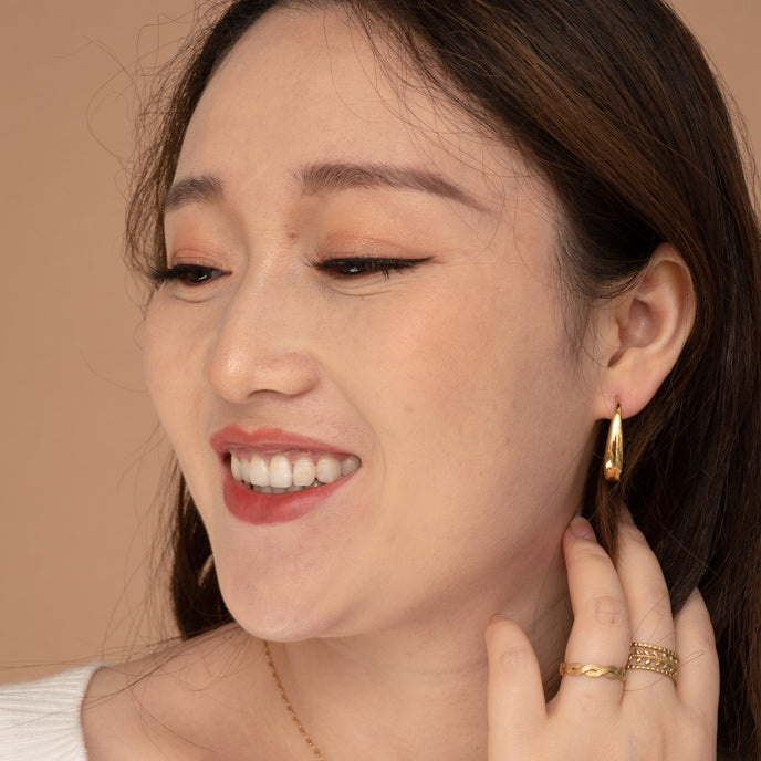 Crescent Moon Thread Drop Earrings in Gold