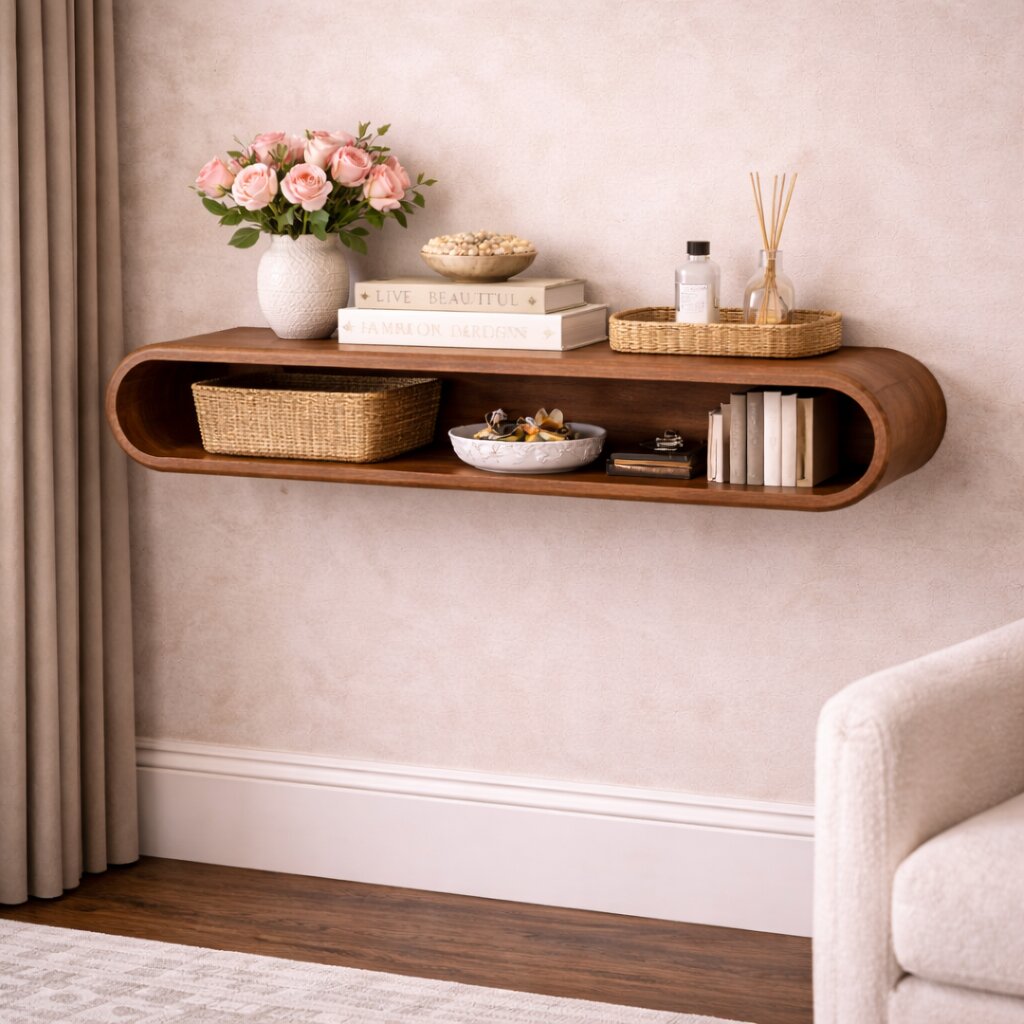 Solid Wood Arc Wall-Mounted Media Console