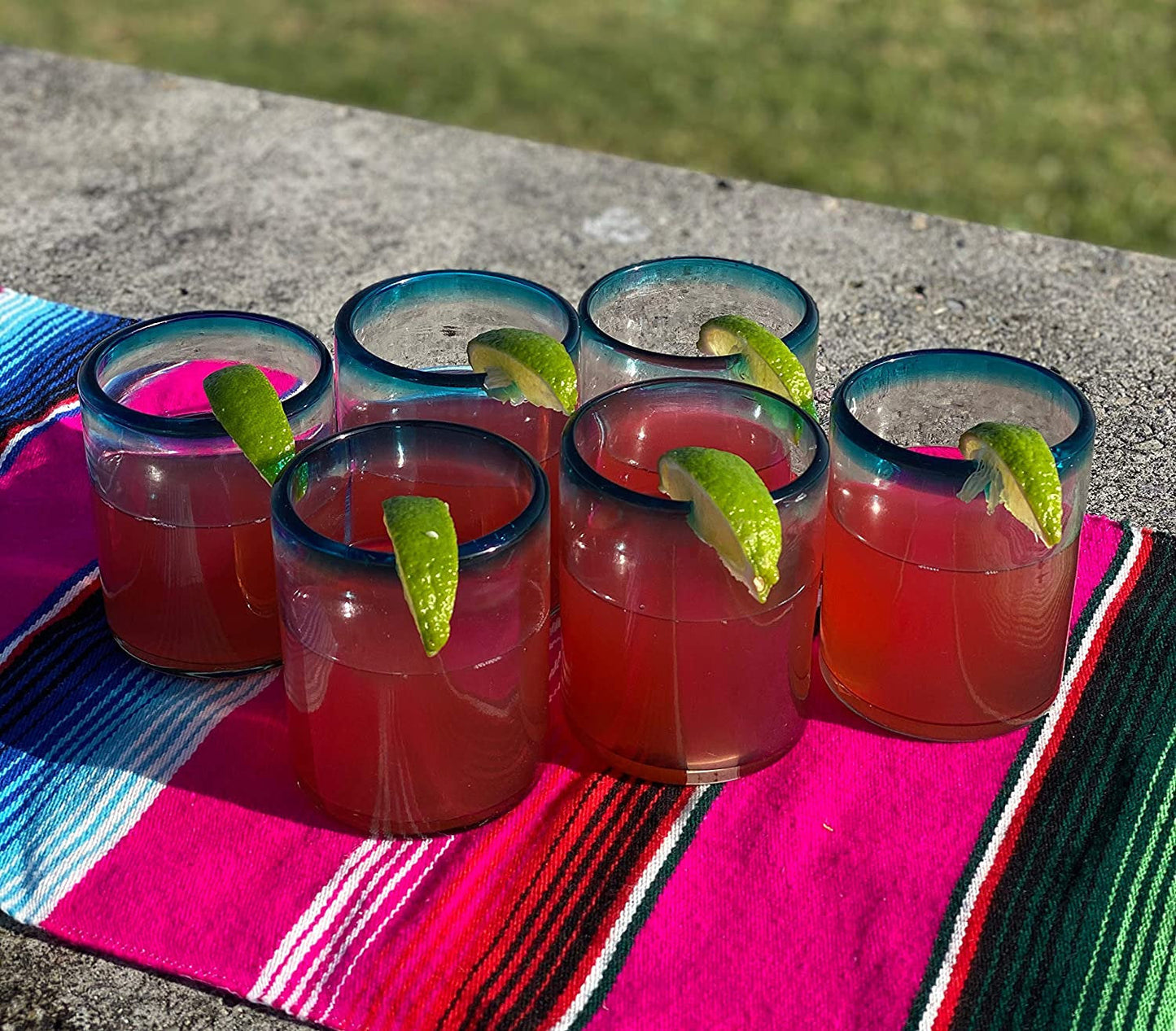 Aqua Rim Tumbler Glasses - Set of 6