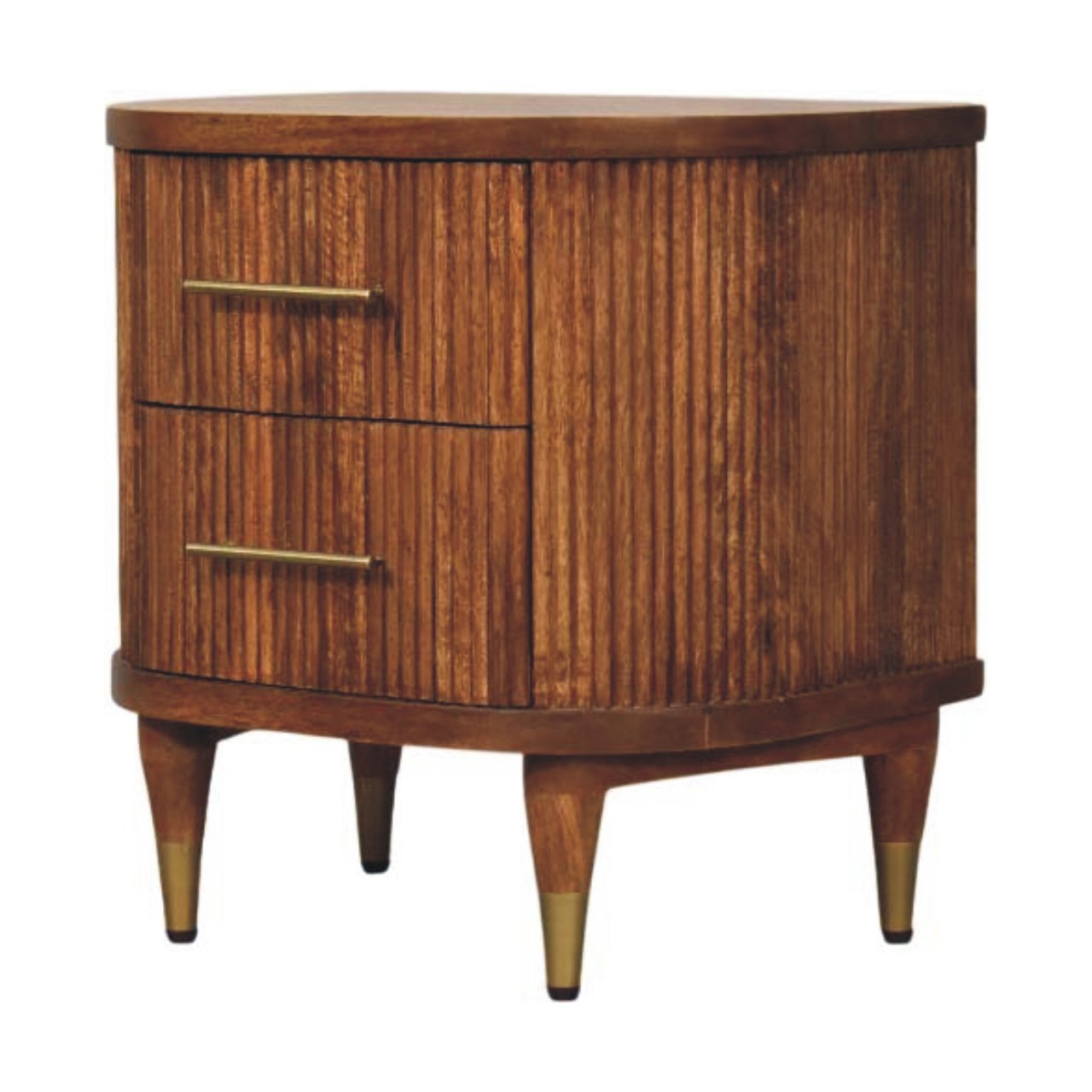 Solid Wood Ribbed Bedside with Brass Accents