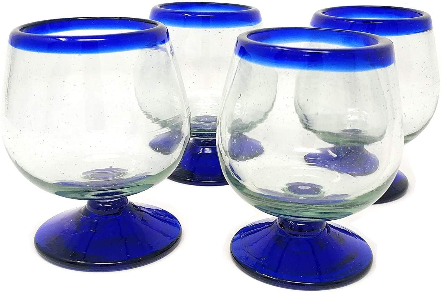 Cobalt Blue Rim Cognac Snifter Tequila Glasses - Set of 4