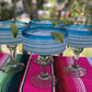 Set of 4 Hand Blown Margarita Glasses with Aqua Spiral Design