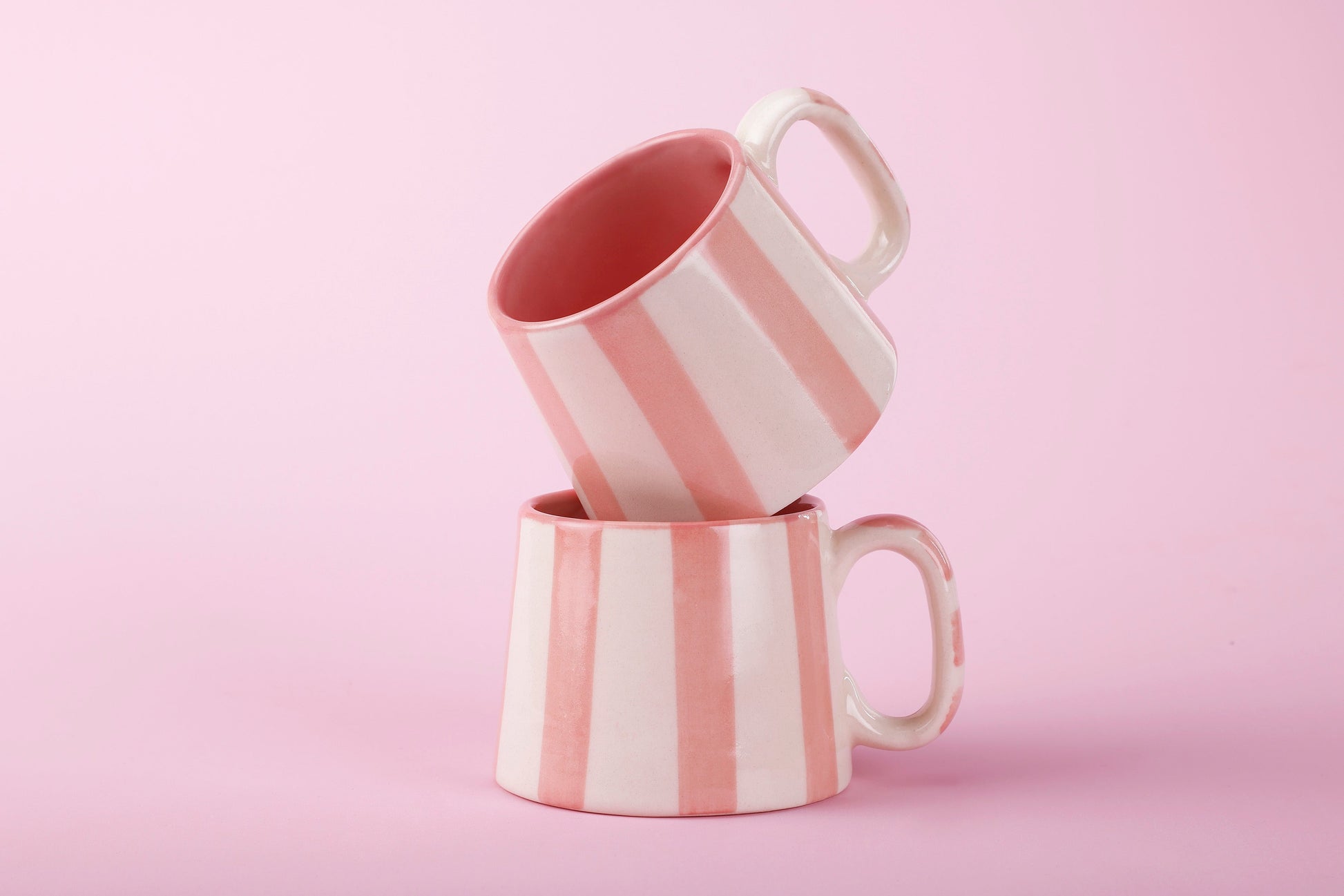 Ceramic Pink Stripe  Coffee cup- 220ml - 3.5 x 2.5 Inches (Set of 4)