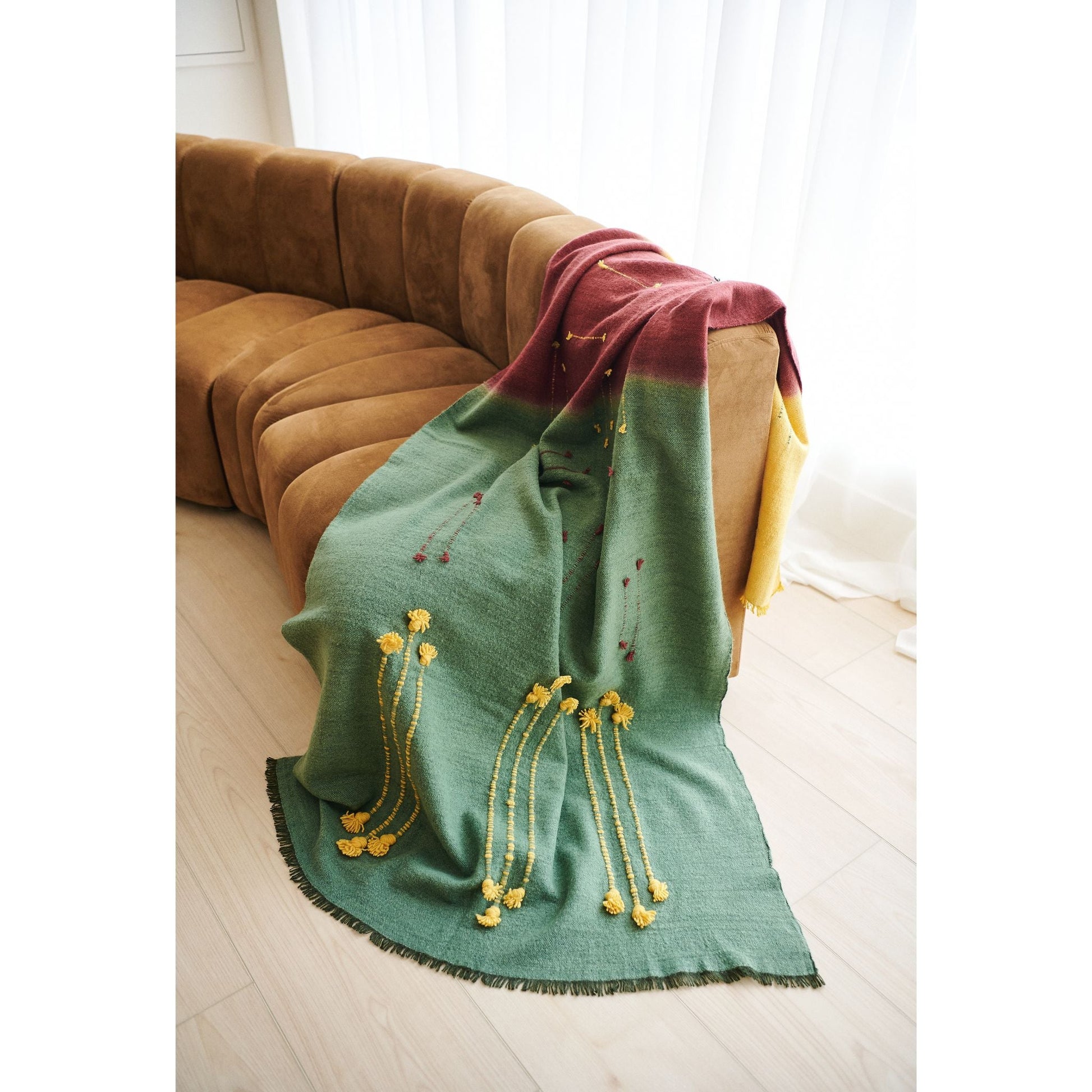 Avocado Multi Color Warm Hues Hand Woven Hand Knotted Textured Merino Throw