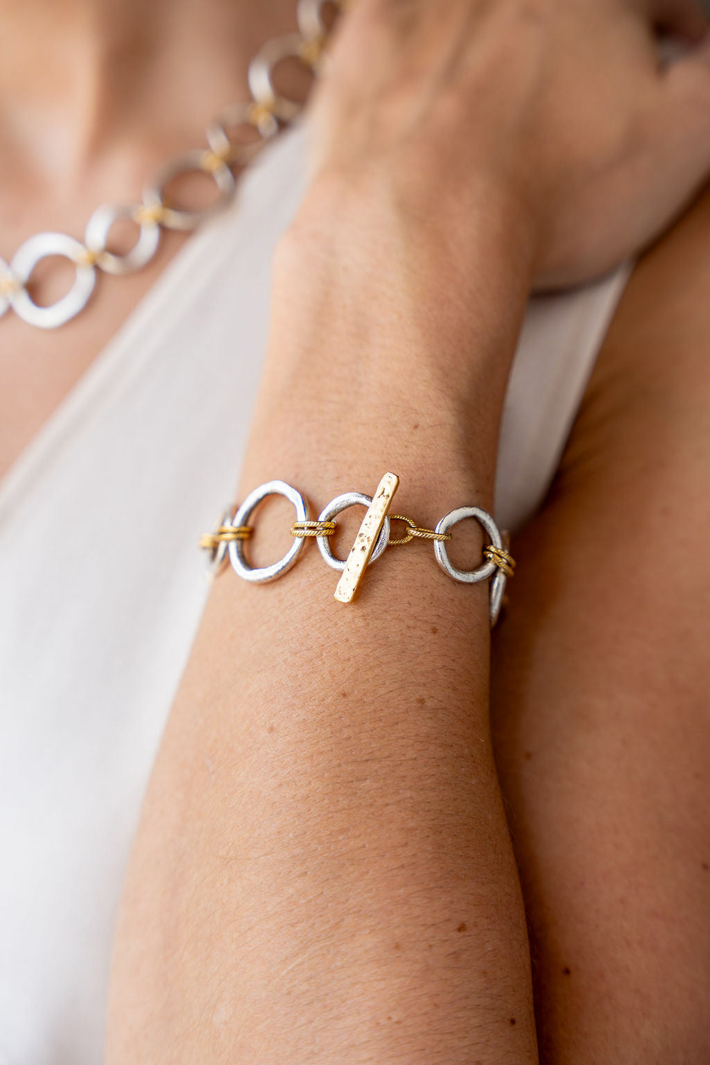 Mixed Metal Sculpted Circle Bracelet