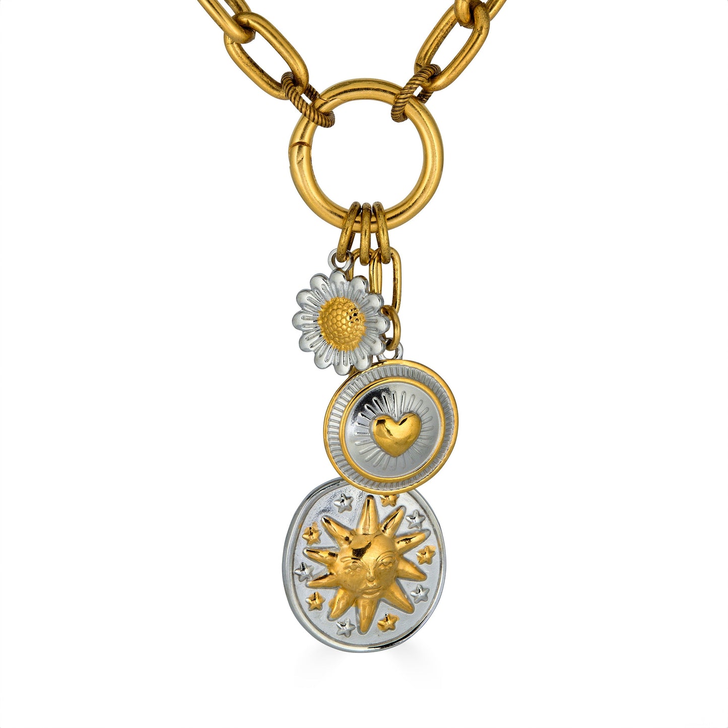 Mixed Metal Charm Cluster Necklace