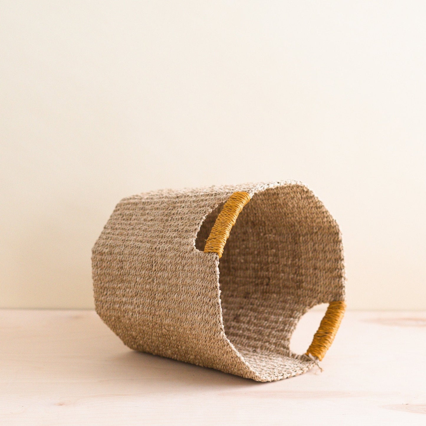 Natural Octagon Basket with Mustard Handle