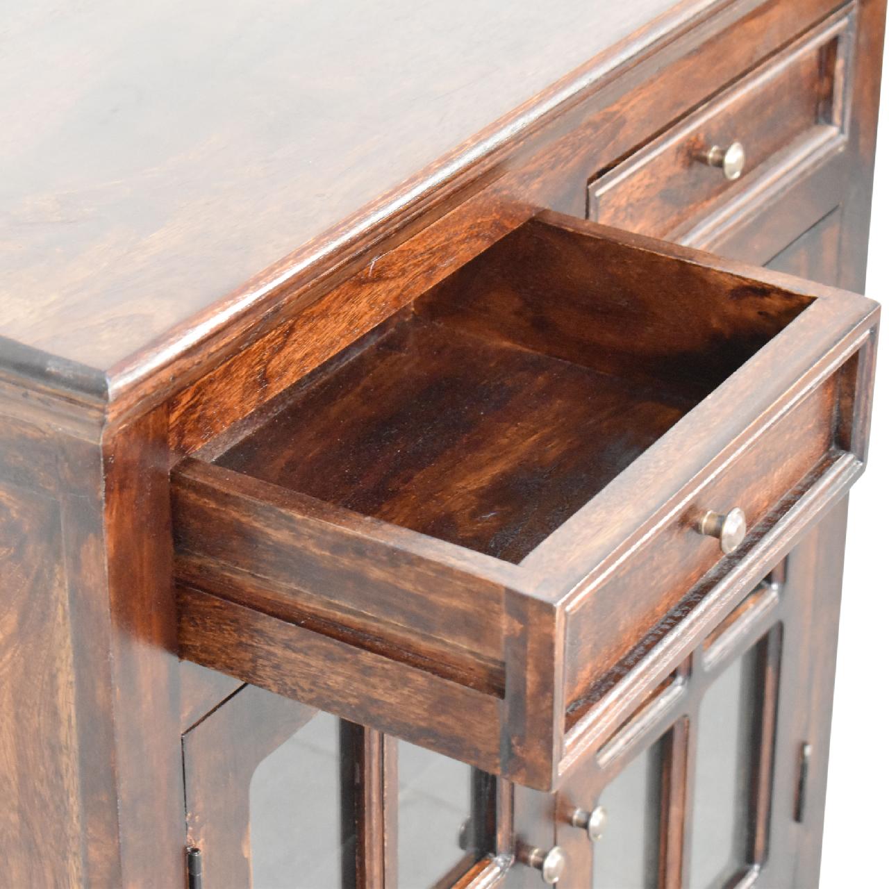 Solid Wood Light Walnut Cabinet with Glazed Doors