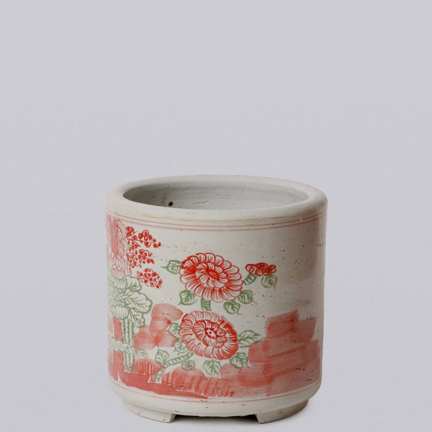 Pink and Green Porcelain Four Seasons Footed Cachepot