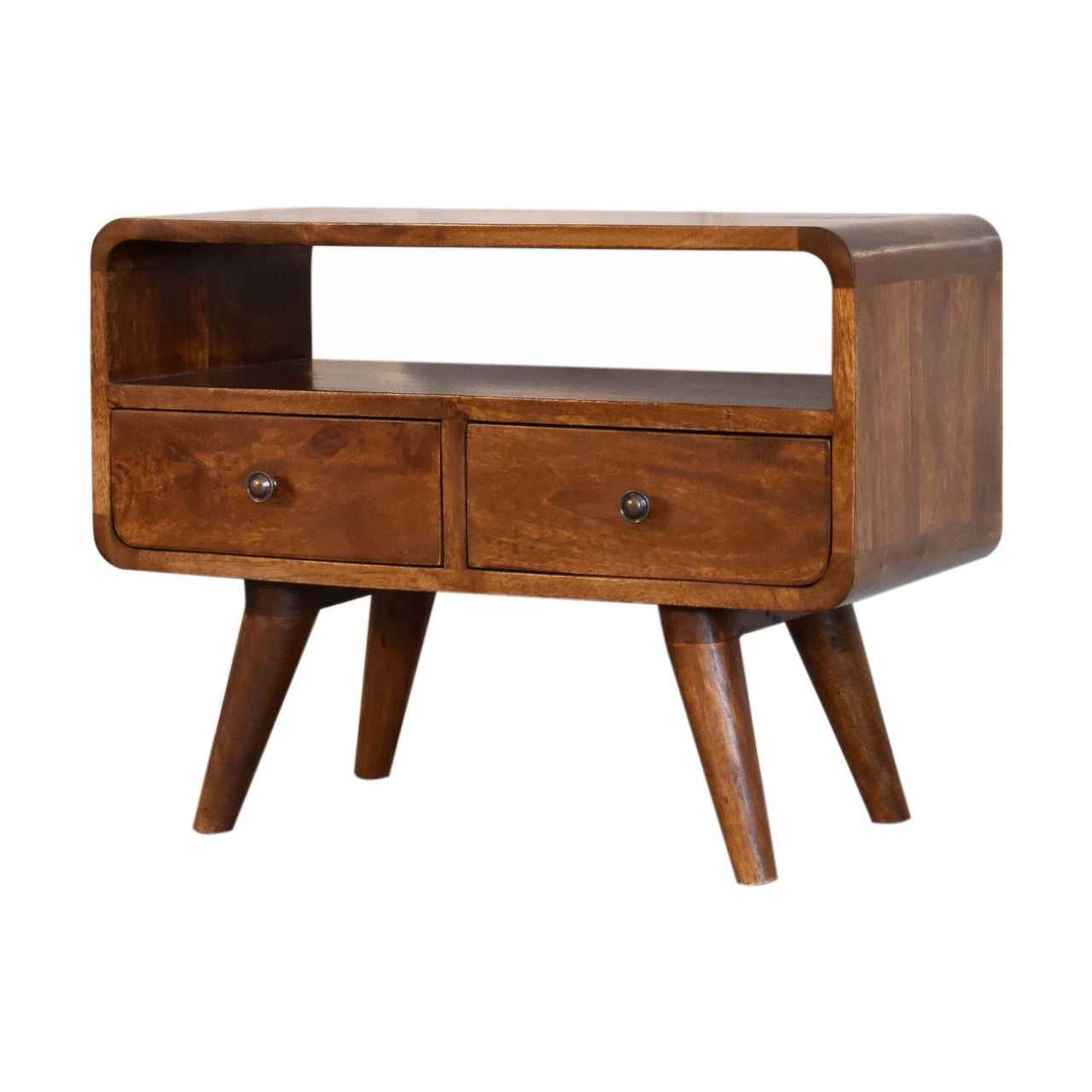 Solid Wood Mini Chestnut Curved Media Unit