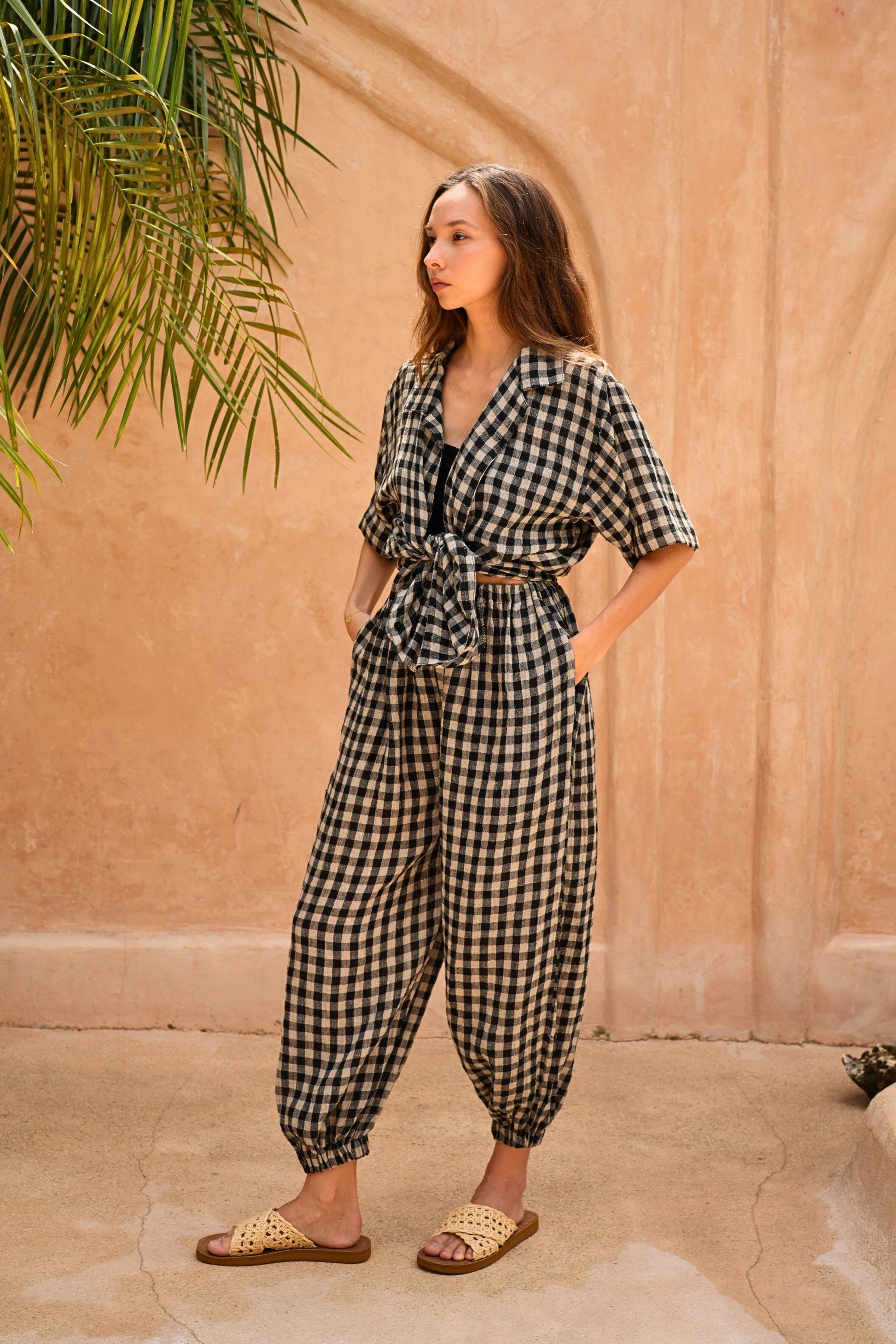 Vanessa Linen Gingham Shirt in Black