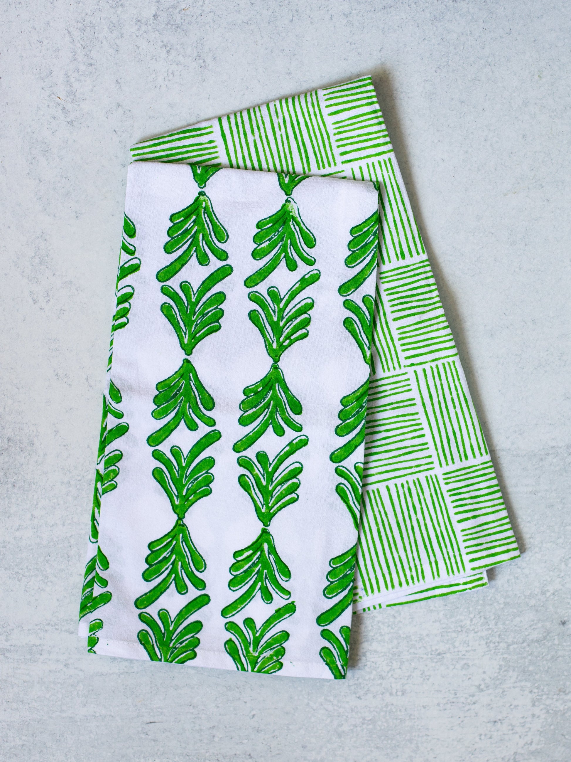S/2 Tea Towel Set - Palmetto & Stripe, Green