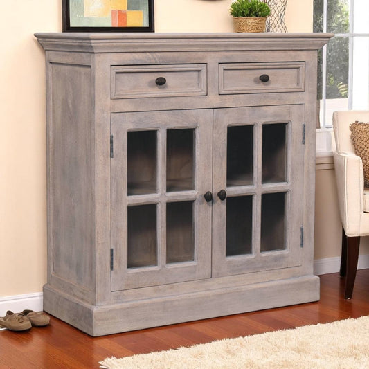 Solid Wood Stone Finish Cabinet with Glazed Doors