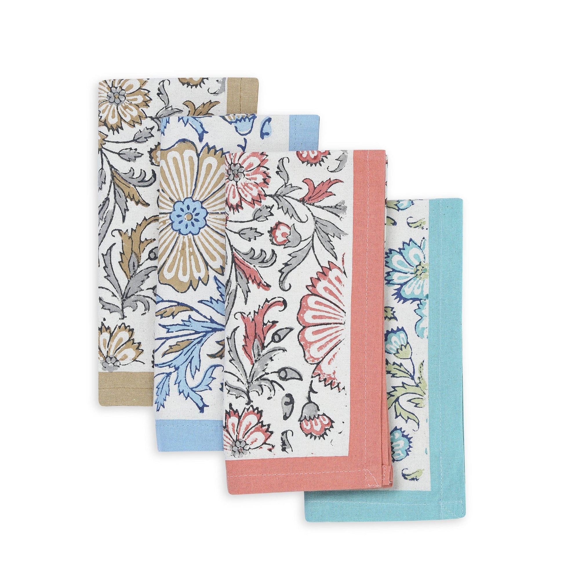 STREAMLINE 16"x16" Hand Block Printed Napkins - Set of 4. Cotton - Fair Trade - Artisan Made