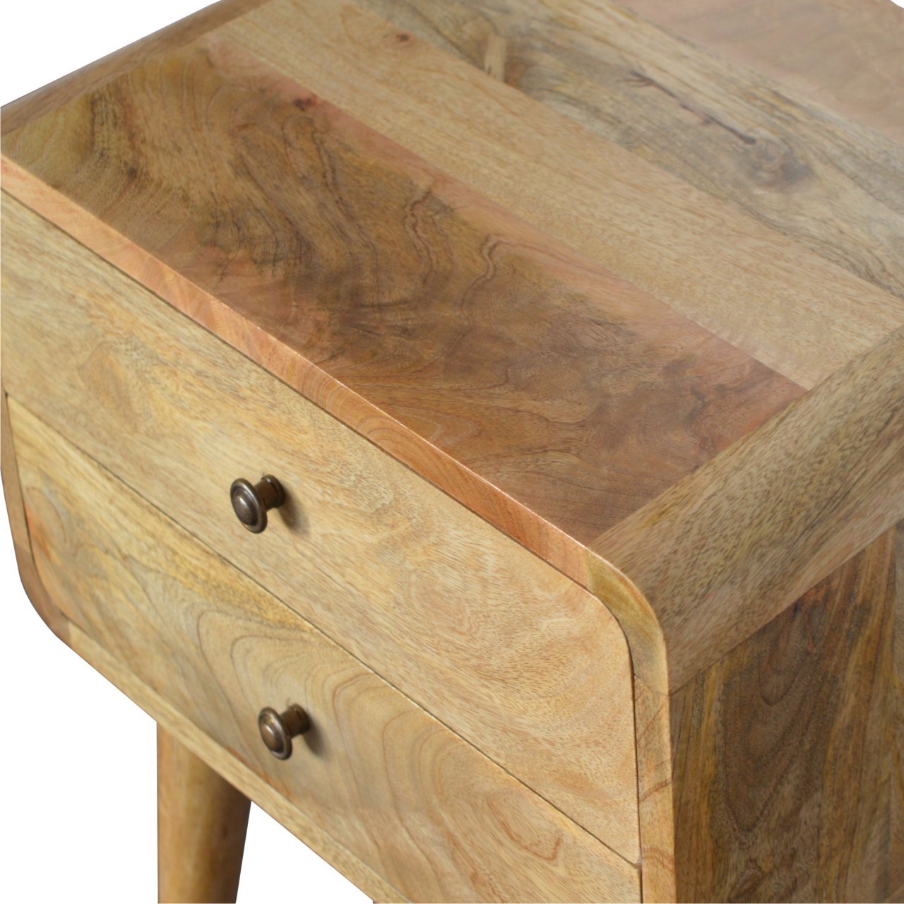 Solid Wood Curved Bedside, 2 Drawers