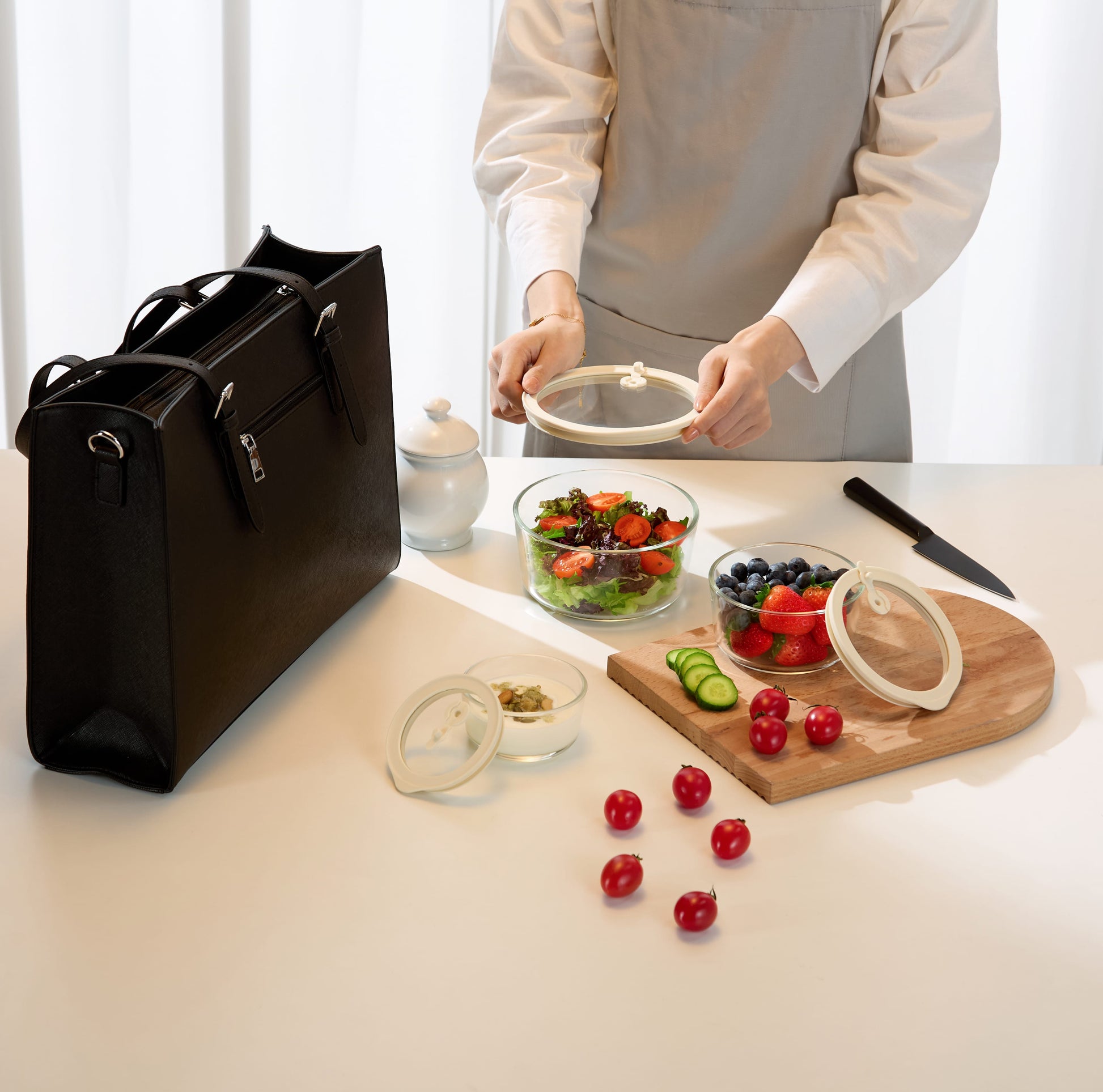 Glass Prep Bowl Set with Lids, Set of 4