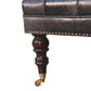Solid Wood Black Leather Upholstered Ottoman