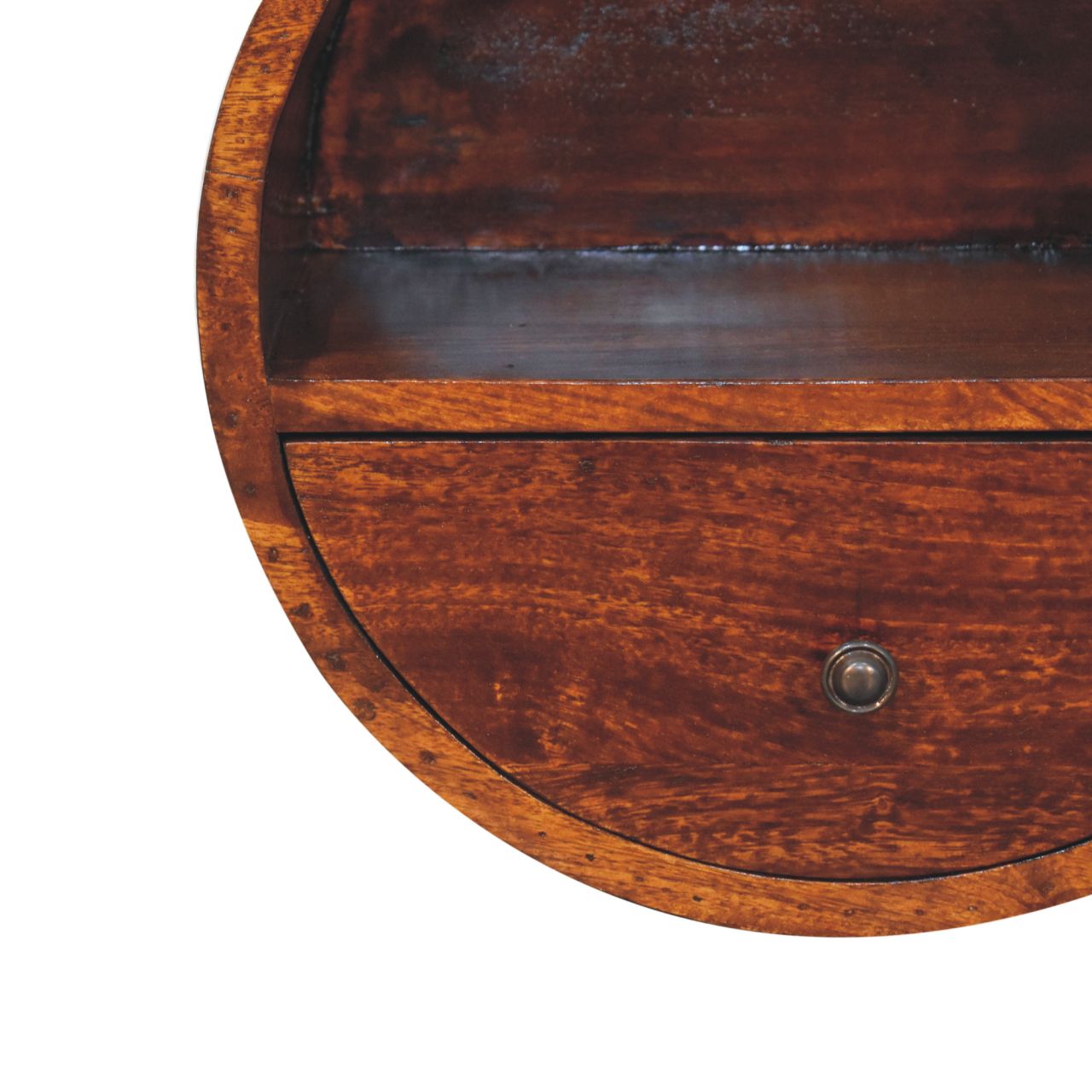Solid Wood Floating Circle Chestnut Bedside Table