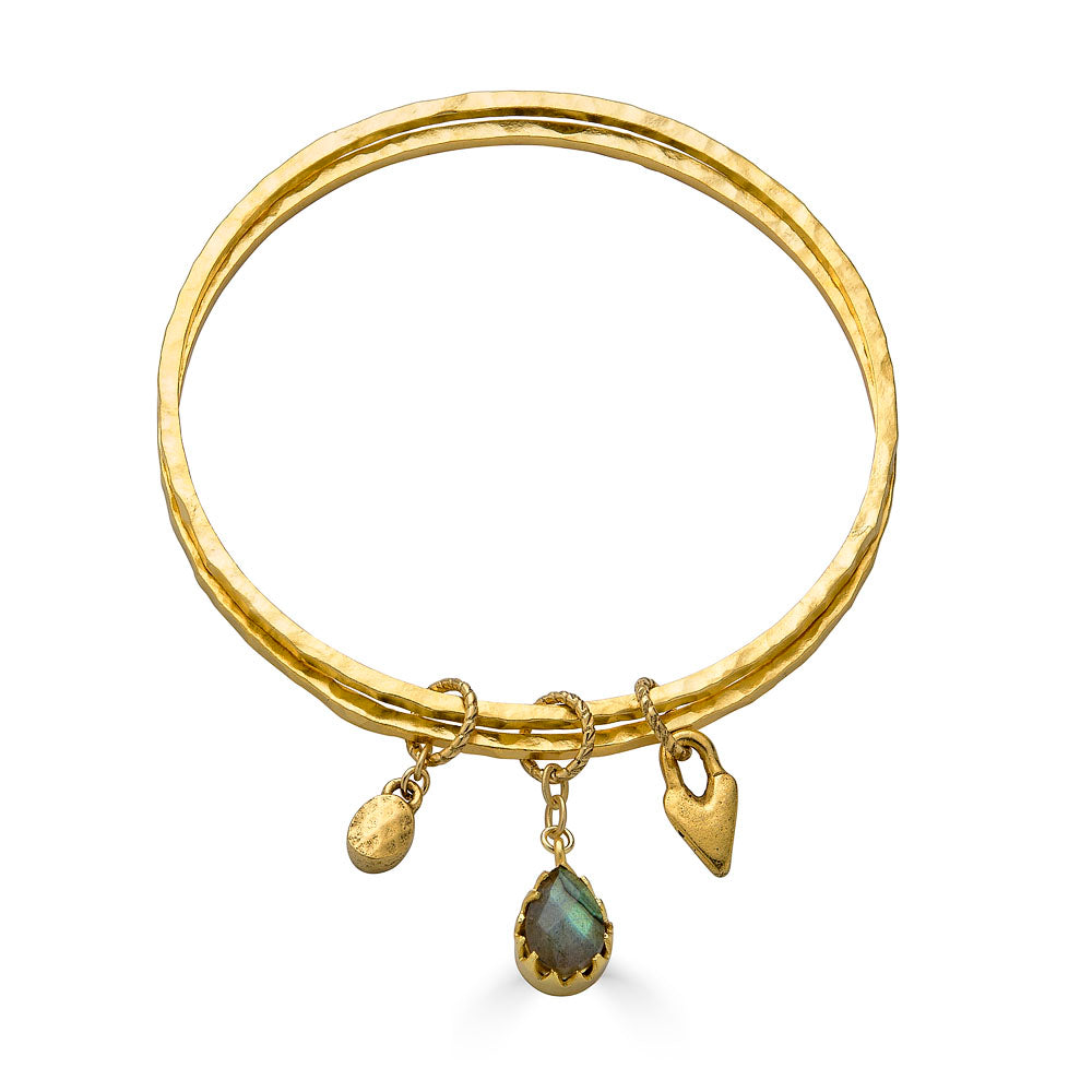 Peach Moonstone Talisman Bangle Bracelet