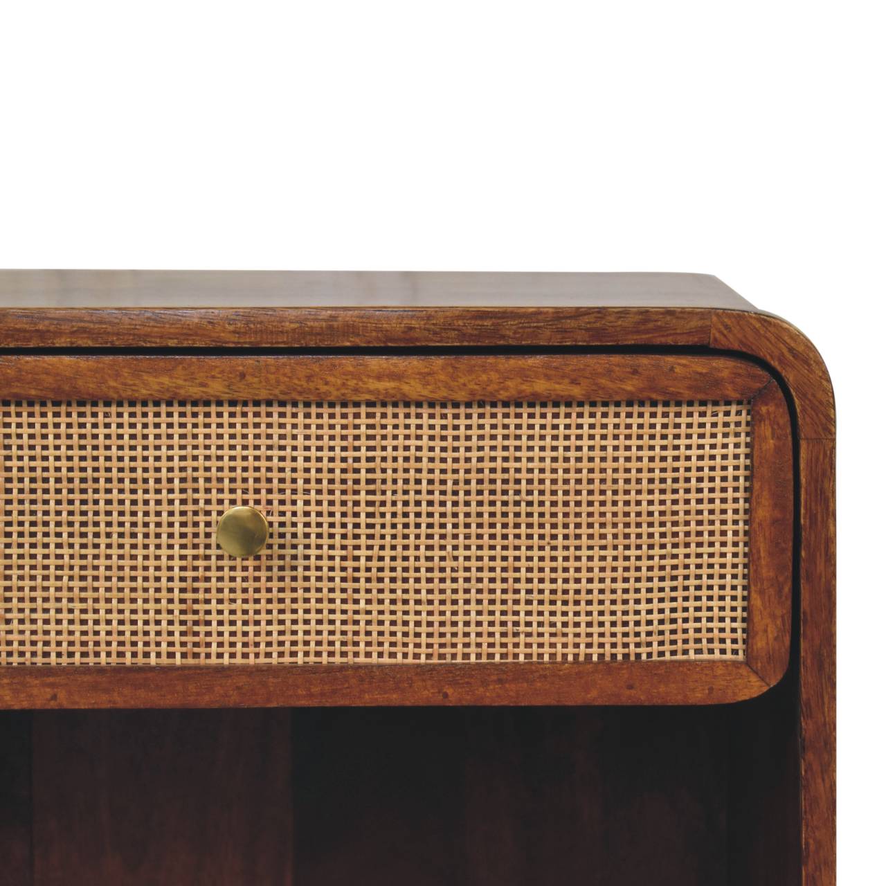 Solid Wood Chestnut Open Woven Bedside Table
