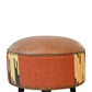 Solid Wood Durrie & Leather Mixed Footstool