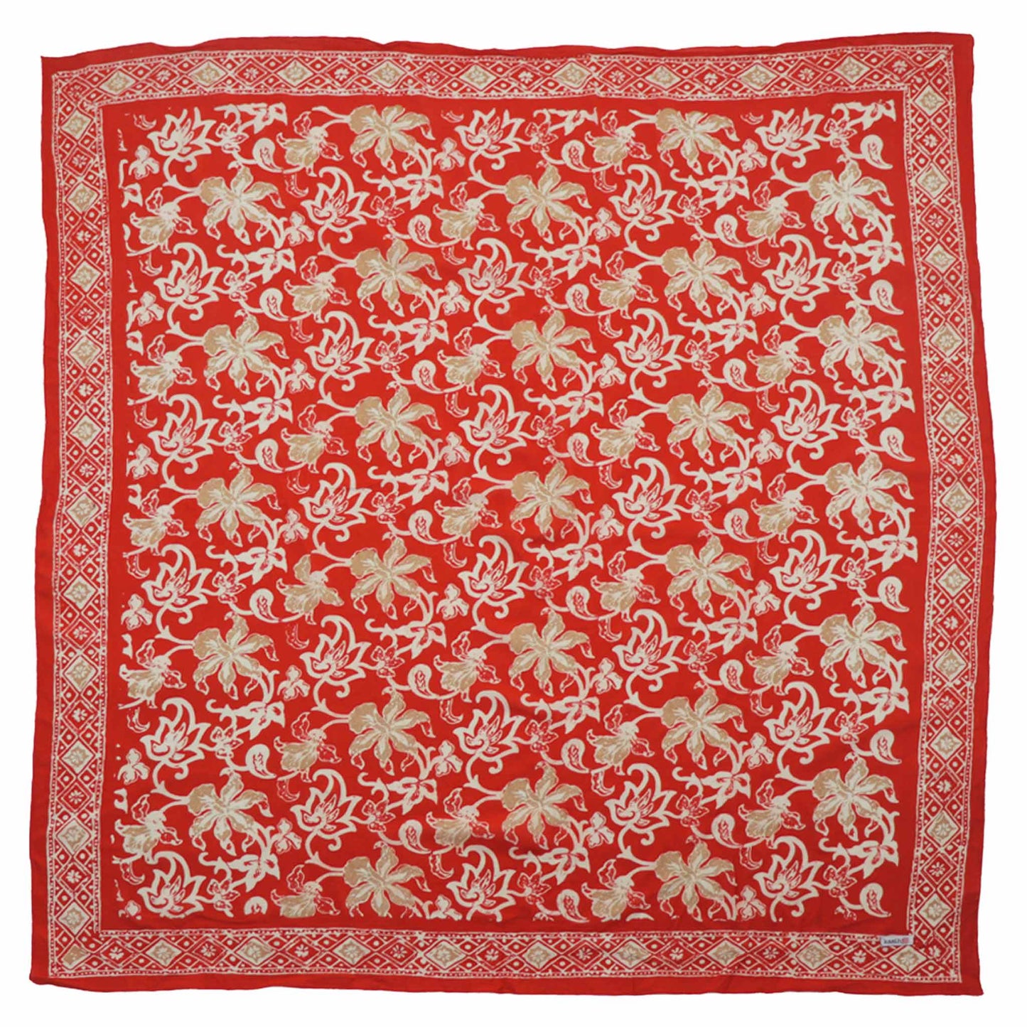 Large 39" Hand Dyed Batik Bandana, 100% Soft Cotton, Fiery Flora