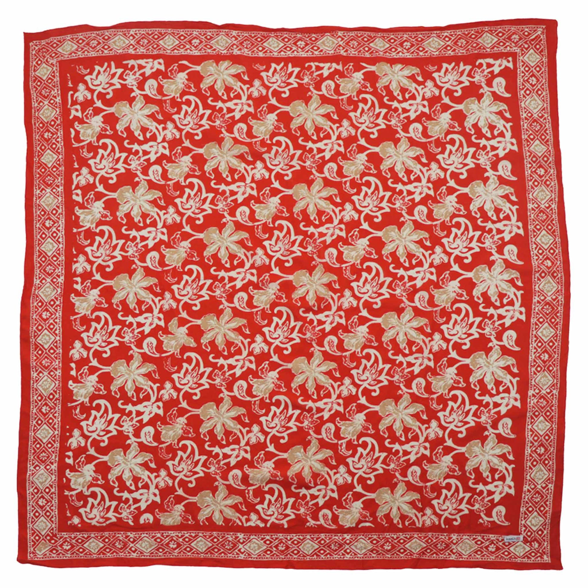 Large 39" Hand Dyed Batik Bandana, 100% Soft Cotton, Fiery Flora