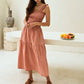 Elena Crinkle Gingham Carry-On Travel Skirt in Persimmon